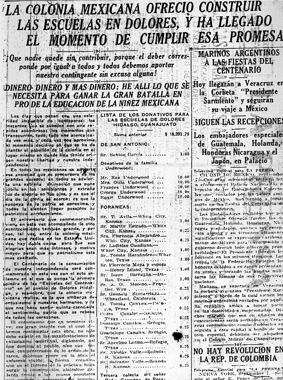 Imagen 1. Organización de la comunidad mexicana que vive en los EUA. El periódico indica algunas de las aportaciones.
