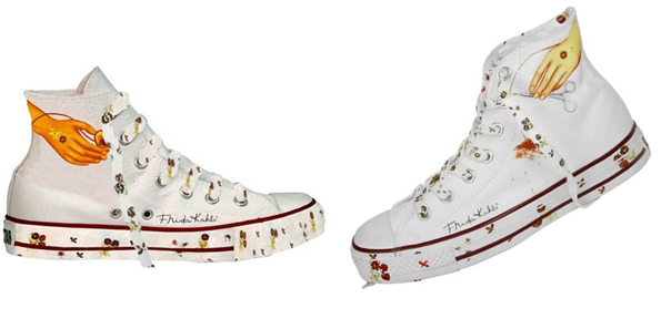 Fig. 10, 11 y 12 Aretes, tequila, tenis (marca Converse); algunos artículos de venta, decorados con la imagen de Frida Kahlo, que hacen atractivo el diseño mexicano a extranjeros, en los que se aprecia que el uso de su imagen sigue siendo un motivo de atracción.